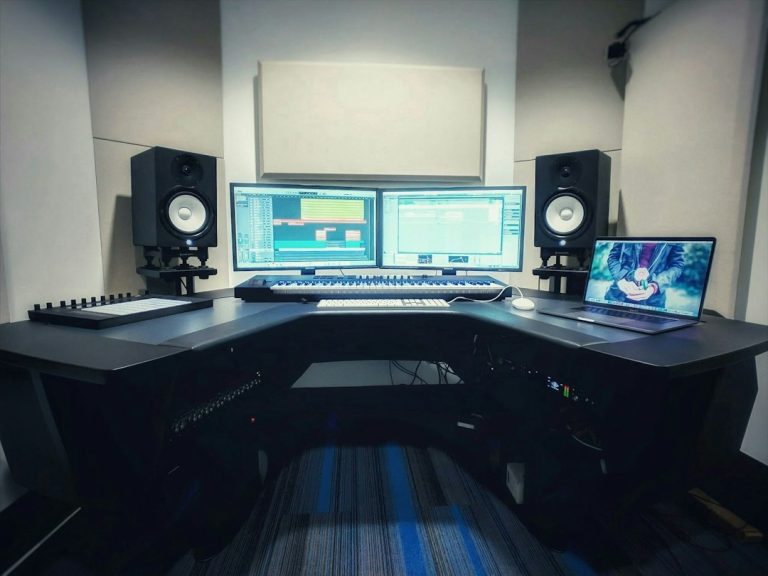Stock photograph of a music production workstation used to illustrate a reverb plug-in review