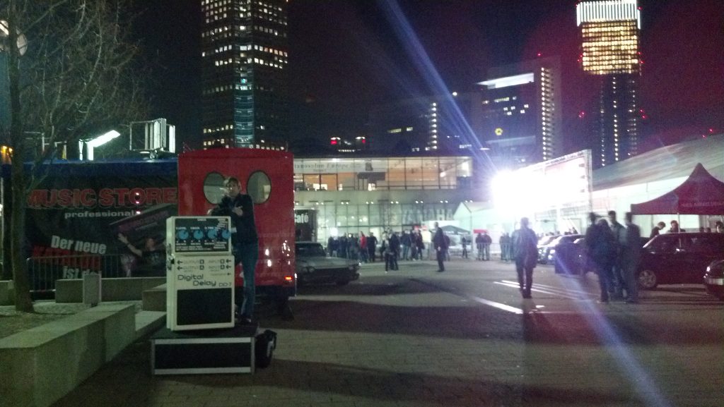 Messe Frankfurt exhibition grounds at night during Musikmesse and Prolight + Sound 2012