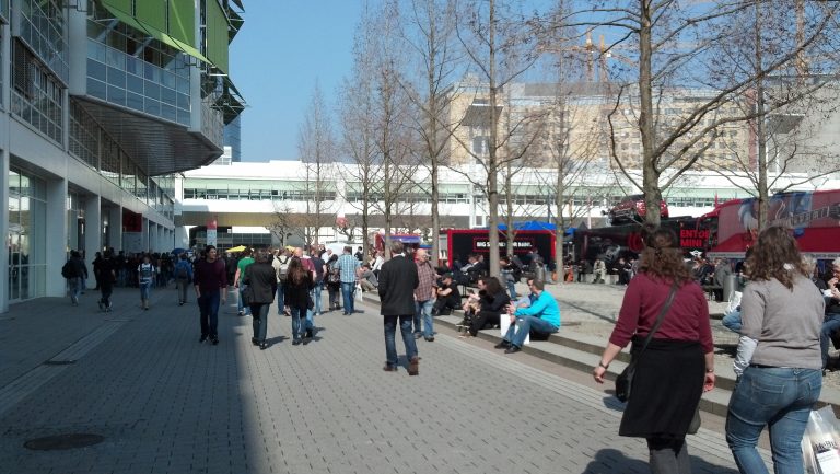 Visitors outside Messe Frankfurt during Musikmesse 2012