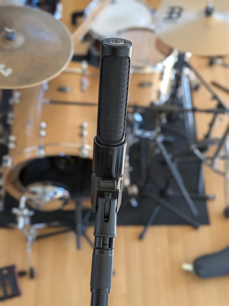 AEA NUVO N8 positioned above the Pearl Reference Pure drum kit