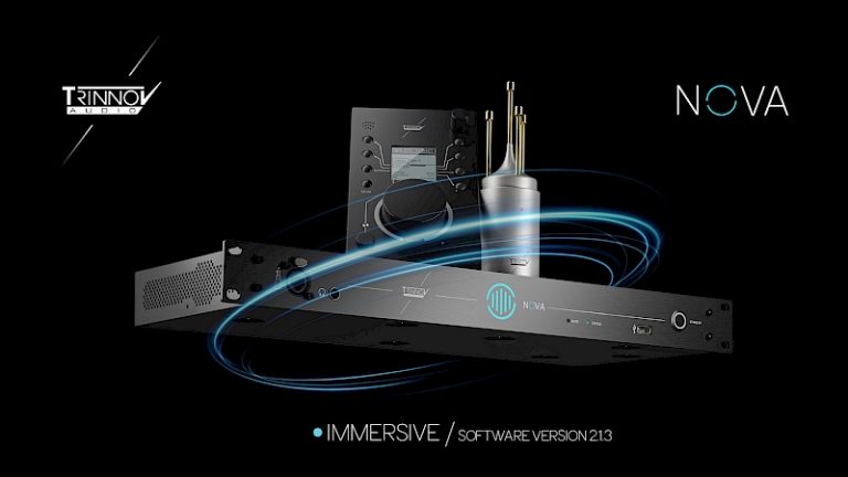 Trinnov NOVA processor with illustrations of immersive speaker layouts