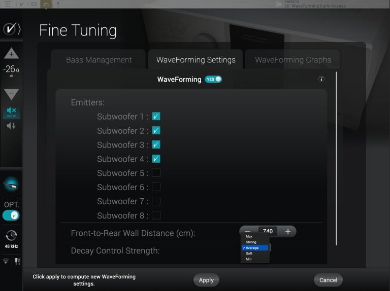 Trinnov WaveForming settings interface